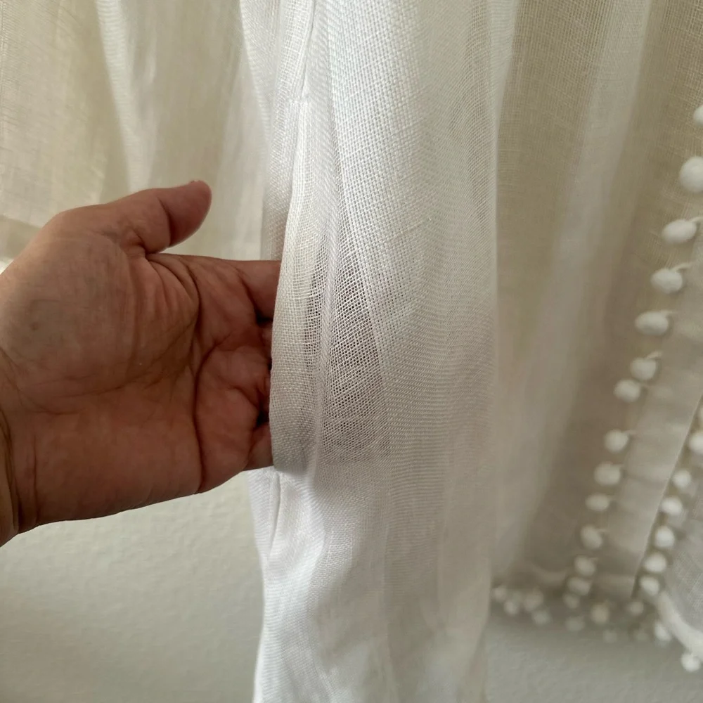🆕Elegant White Pom-Pom Swim Cover-Up 100% linen - Picture 6 of 13